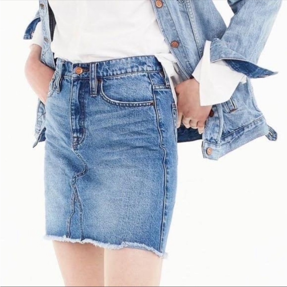 J. Crew size 29 waist , Mini Denim Skirt distressed, Boho , blue, frayed hem